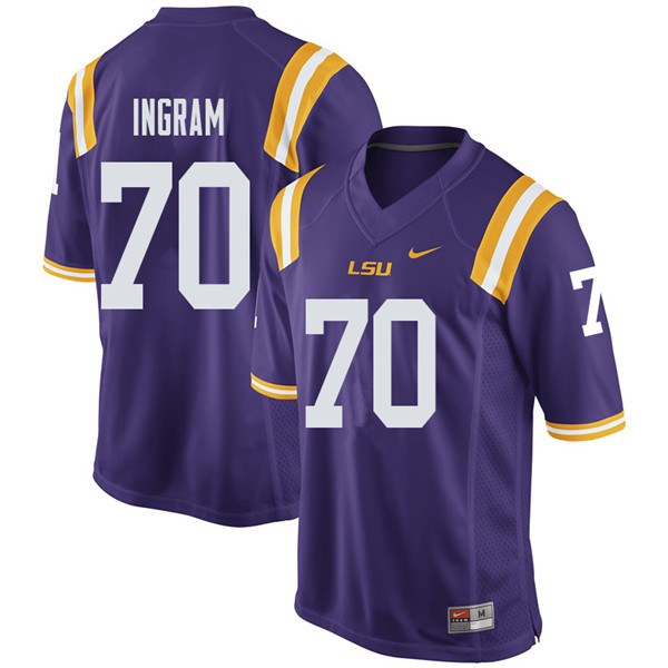 Men #70 Ed Ingram LSU Tigers College Football Jerseys Sale-Purple